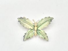 Vintage green butterfly brooch enamel green tone. Green Butterfly Nature-inspired Jewelry, Handmade Green Enamel Brooches, Vintage Green Evening Brooch, Green Butterfly Brooch Jewelry, Green Vintage Rhinestone Brooches, Green Butterfly, Butterfly Brooch, Green Tones, Silver Spring