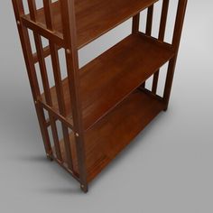 a wooden shelf with three shelves on each side