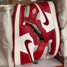 Women’s Size 7, Red, High Top Air Force 1. Never Worn. Brand New With Box. Red Jordan Nike, Jordan Air Force 1 Red, Shoes Nike Red And White, High Top Red Nike, Red High Top Nike Shoes, Air Force 1 High Tops, High Top Air Force, Jordan 1 Red, Nike Waffle Racer