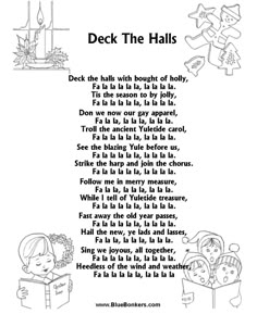 the poem deck the hall is written in black and white with pictures of children reading books