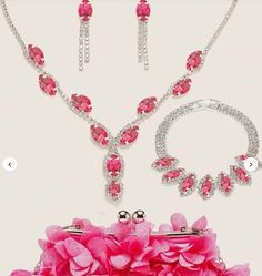 Beaded Floral Rhinestone Evening Bag Hot Pink w/4 Pcs Rhinestone Jewelry Set Details:Beaded, Flowers, Rhinestone Style:Glamorous Color:Hot Pink Magnetic:No Bag Size:Medium Closure Type:Kiss Lock Pattern Type:Plain, Plants, All Over Print Strap Type:Chain Type:Kiss Lock Bag, Evening Bag & Jewelry Set Material:Polyester Composition:100% Polyester Rhinestone Jewelry Set, Bag Jewelry, Elegant Flowers, Rhinestone Jewelry, Beaded Flowers, Clutch Handbag, All Over Print, Evening Bags, Purses And Handbags