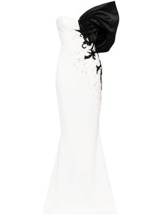 white/black embroidered design sweetheart neck one-shoulder short puff sleeves mermaid silhouette long length White One-shoulder Fitted Evening Dress, White Fitted One-shoulder Evening Dress, Luxury One-shoulder Dress With Fitted Bodice, White One-shoulder Evening Dress With Asymmetrical Neckline, White Gown With Asymmetrical Neckline For Evening, White Asymmetrical Evening Dress For Gala, White Evening Dress With Asymmetrical Neckline For Prom, White One Shoulder Dress With Asymmetrical Neckline For Evening, White One-shoulder Evening Dress With Fitted Bodice