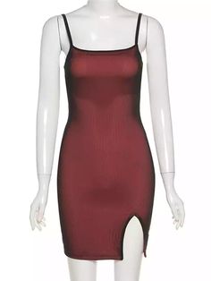 *Shipping Starts Friday, April 8, 2022. Model is wearing size large. Specifications: Length: Mini, Above Knee Material: Spandex, Polyester Strap: Spagehetti Strap Stretch Bodycon Dress With Split Design For Evening, Stretch Split Design Bodycon Evening Dress, Fitted Bodycon Dress With Split Design For Night Out, Chic Stretch Midi Dress With Split Design, Sleeveless Bodycon Dress For Night Out With Split Design, Sleeveless Bodycon Dress With Split Design For Night Out, Stretch Dresses With Split Design For Date Night, Summer Evening Dress With Split Hem, Chic Stretch Bodycon Dress With Side Slits