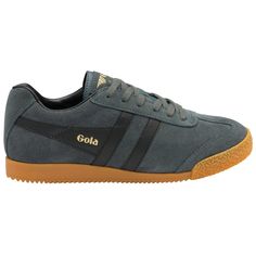 Buy Gola womens Harrier Suede sneakers in graphite/black online: gola Gola Harrier Sneakers, European Sneakers Women, Lace-up Jogging Sneakers With Gum Sole, Lace-up Sneakers With Gum Sole For Jogging, Sporty Custom Sneakers With Vulcanized Sole For Jogging, Classic Sports Sneakers With Elastic Laces, Classic Sneakers With Elastic Laces For Sports, Sporty Lace-up Sneakers With Gum Sole, Gum Sole Lace-up Running Shoes For Jogging