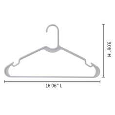 a white plastic hanger on a white background with measurements for the size and width