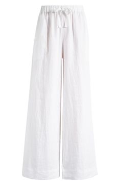 An elasticized drawstring waist comfortably tops these flowy wide-leg pants made from lightweight linen designed to get softer with each wear. Elastic/drawstring waist 100% linen Hand wash, dry flat Imported White Summer Pants, White Linen Pant, White Flowy Pants, Pants Png, Navy Linen Pants, Loose Linen Pants, Flowy Wide Leg Pants, White Linen Pants, Cotton Linen Pants