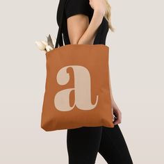 Simple Boho Terracotta Bold Retro Monogram Initial Tote Bag Retro Monogram, Initial Tote Bag, Orange Tote Bags, Boho Tote Bag, Monogram Tote Bags, Custom Tote Bags, Monogram Tote, Canvas Bags, Perfect Tote Bag