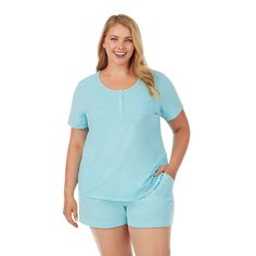 Cozy up at bedtime or anytime with this matching women's Cuddl Duds pajama top and pajama shorts sleep set made of moisture-wicking fabric to keep you cool and comfy. Cozy up at bedtime or anytime with this matching women's Cuddl Duds pajama top and pajama shorts sleep set made of moisture-wicking fabric to keep you cool and comfy.Click on this INTIMATES & SLEEPWEAR Guide to find the perfect fit and more! 2-pc. set includes: top & shorts Top: short sleeves, henley neckline with 4-button placket,