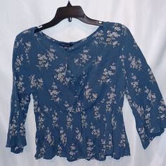 Questions? Leave A Comment Below! Blue Flowy Peasant Top For Spring, Blue Peasant Top With Floral Print, Blue Peasant V-neck Top, Blue Peasant Top For Spring, Blue Floral Print Peasant Top, Blue Peasant Top For Fall, Blue V-neck Peasant Top With Floral Print, Blue Floral Print Peasant Blouse, Blue Peasant Style V-neck Top