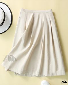 Zlily - Academy Style Cotton and Linen A-Line Skirt Casual Beige A-line Pleated Skirt, Non-stretch Beige Pleated Skirt For Summer, Beige Non-stretch Pleated Skirt For Summer, Casual Beige A-line Bottoms, Spring Cream A-line Bottoms, Beige Relaxed Pleated Summer Skirt, Cream Midi Pleated Skirt For Summer, Beige Solid Color Pleated Skirt For Summer, Beige Solid Color Pleated Skirt For Spring