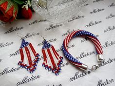 Jewelry set is made of Czech beads. The set includes bracelet and earrings made with the design of the American flag. Crochet bracelet + earrings red white and blue flag of America. USA July 4 Independence Day Handmade Set Dimensions: The length of the bracelet is 19 cm, the thickness is 1 cm length of earring 6 cm, width 2 cm If you have any questions contact me. Thank you for your interest in my work. Thank you for watching. Patriotic Multicolor Dangle Jewelry, Patriotic Adjustable Dangle Jewelry, Patriotic Dangle Jewelry For Gifts, Patriotic Beaded Bracelets For Independence Day, Patriotic Dangle Jewelry For Independence Day, Patriotic Round Beads Jewelry Gift, Patriotic Handmade Earrings As A Gift, Handmade Patriotic Bracelets For Gift, Patriotic Handmade Earrings For Gift