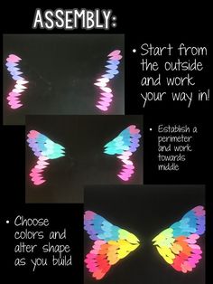 the butterfly is made out of colored paper and has words describing how to use it