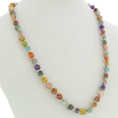 Fun, colorful, and unique, this Murano Glass Sommerso Necklace is a perfect accessory to jazz up your look. The beauty of Murano Glass shimmering with copper sparkles inside makes this necklace stand out with the style that is elegant and modern, yet rooted in the long tradition of Murano glass-making, inspired by the glass craftsmanship practices of Ancient Egypt and Byzantium. Contemporary Murano craftsmen, who come from the long lineage of Venetian glass artisans, used the complex Sommerso an Elegant Multicolor Glass Beaded Necklaces, Elegant Multicolor Glass Beaded Necklace, Multicolor Round Glass Necklace, Elegant Multicolor Glass Necklaces, Multicolor Long Glass Necklace, Multicolor Murano Glass Round Necklace, Multicolor Glass Long Necklace, Multicolor Glass Necklace For Party, Multicolor Glass Necklaces For Party