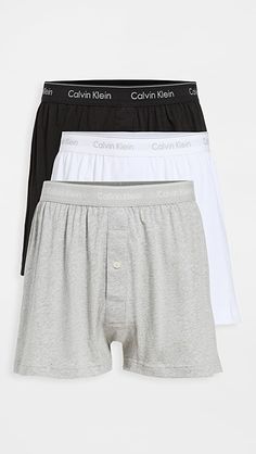 Calvin Klein Underwear Cotton Classic Fit 3-Pack Knit Boxers | Shopbop Classic Cotton Boxer Briefs With Logo Waistband, Casual Solid Color Boxer Briefs For Loungewear, Casual White Boxer Briefs Multi-pack, Sporty Relaxed Fit Cotton Boxer Briefs, Solid Color Short Cotton Boxer Briefs, Solid Color Cotton Boxer Briefs, Solid Multi-pack Boxer Briefs For Loungewear, Solid Color Multi-pack Boxer Briefs For Loungewear, Fitted Cotton Boxer Briefs For Loungewear