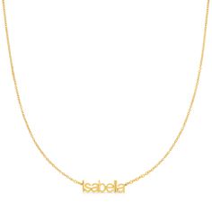 Show off what makes you, well, you with our Petite Nameplate Necklace. Transform any name or word into the sweetest statement piece you'll ever lay eyes on. Handmade with love in sunny Los Angeles from solid 14k gold, it's your personalized touch of charm and sparkle! Details 14k gold .9 mm cable chain or 1 mm bead chain letters range in height from 3.8-5.2 mm Shipping & Returns Each Petite Nameplate Pendant is handmade to order and will take approximately 1-2 weeks to ship. Due to the custom na Gold Nameplate Necklace For Everyday, Customizable 14k Gold Name Necklace For Everyday Wear, Customizable Yellow Gold Name Necklace, Everyday Nameplate Necklace With Names, Everyday 14k Yellow Gold Name Necklace, Minimalist Yellow Gold Name Necklace, Name Plate Necklace, Chain Letter, Nameplate Necklace