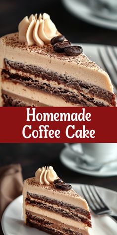 a slice of homemade coffee cake on a plate