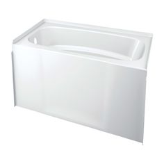 a white bath tub sitting on top of a white floor