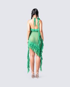 it's one thing to know you look good, it's another to know you are the literal center of attention 😌 Show them a type of beauty they've never seen before in this green ruffled mini dress constructed from a sheer, mesh fabric and complete with a rosette trim 💚 Leave little to the imagination -- dress is sheer & undergarments are not included Green Ruffled Mini Dress For Summer, Green Ruffled Mini Dress, Green Ruffled Mini Dress For Evening, Green Ruffled Evening Mini Dress, Flirty Sheer Mesh Dress, Spring Green Mesh Dress, Green Fitted Sheer Mesh Dress, Green Mesh Dress For Spring, Flirty Green Mini Dress For Summer