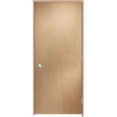 an open wooden door on a white background with the light colored wood grained finish