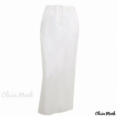 Olivia Mark - High-Waisted White Split Hem Midi Skirt - Street Style Long Skirt Casual White Cotton Pencil Skirt, Elegant Cotton Pencil Skirt Bottoms, Elegant Cotton Pencil Skirt, White Pencil Skirt With Pockets, Elegant Full-length Cotton Skirt, White Cotton Lined Pencil Skirt, Classic High-waist Cotton Skirt, Classic High Waist Cotton Skirt, Casual Full Length White Skirt