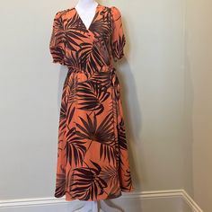 This Beautiful Midi Dress Has A Tie Sarong Waist, A Clasp For The Chest To Prevent Opening. The Shell And The Lining Are 100% Polyester. 28 Inches From Natural Waste Line. Tie Sarong, Beautiful Midi Dresses, Alex Marie, Brown Dress, Sarong, Concept Design, Colorful Dresses, Midi Dress, Womens Sizes