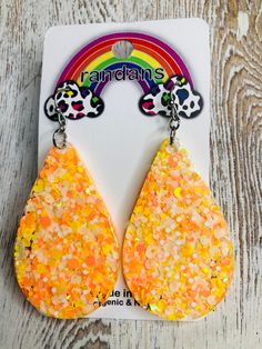 White & Orange Glitter Randan Dangles-Earrings-Dear Me Southern Boutique, located in DeRidder, Louisiana Comfortable Earrings, Liquid Art, Orange Glitter, Acrylic Earrings, Mold Making, Teardrop Earrings, Hand Poured, Earrings Handmade, Glitter