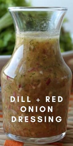 dill and red onion dressing in a glass jar