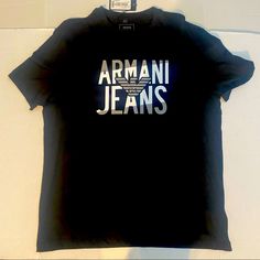 Brand New With Tags Armani Jeans Shirt Size Xl Color Black Casual Short Sleeve Shirt With Logo, Armani Jeans Men, Mens Black Shirt, Mens Graphic T, Jeans Shirt, Jeans Logo, Armani Men, Armani Jeans, T Shirt And Jeans