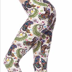 Cream Colored Leggings With Multi Bright Colored Butterflies Printed Fitted Leggings For Spring, Spring Printed Fitted Leggings, Size 16, Bright Colors, Colorful Leggings, Cream Color, Pant Jumpsuit, Pants For Women, Leggings