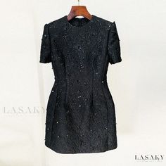 Lasaky - Sophisticated Floral Patterned Top and Skirt Set for Ladies Elegant Sequined Mini Skirt, Elegant Mini Skirt With Sequins, Elegant Embellished Cocktail Skirt, Elegant Embellished Mini Skirt, Elegant Embellished Black Skirt, Detailed Black Dress, Short Fitted Dress, Black Ruffle Dress, Dress Collar