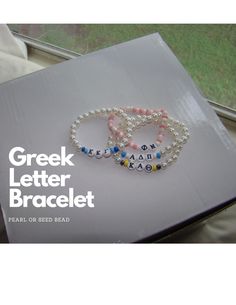 Handmade Greek Letter Bracelet! Made with elastic string, also comes with extra string just in case you ever break it on accident! You may also note S/M/L if you need a bigger or smaller size! An average bracelet size is about 2.36 in (6 cm) wide. Bid Day Gifts, Big Little Basket, Big Little Sorority, College Sorority, Letter Bracelet, College Gifts, Greek Letters, Bid Day, Big Little