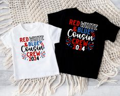 4th Of July Name Print Short Sleeve T-shirt, 4th Of July Short Sleeve Tops With Name Print, 4th Of July Short Sleeve T-shirt With Name Print, 4th Of July Crew Neck Top With Custom Print, 4th Of July Custom Print Crew Neck Top, Cousins Shirts, Cousin Crew, Fourth Of July Shirts, Matching Colors