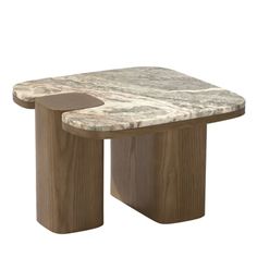 a marble topped table with wooden legs on an isolated white background for use in interior design