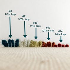 a number of different colored yarns on a white surface with text describing how to use them