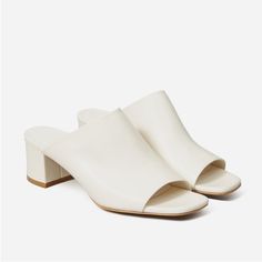 Soft White Cream Leather Peep Toe Block Heel Mule Sandals. New But Note There Are A Few Marks. Not Noticeable And You Might Be Able To Wash Off With Soap And Water Or A Magic Eraser. Open To Offers. Classic Sandals With Padded Heel For Spring, White Block Heel Mules With Removable Insole, White Slip-on Mules With Padded Heel, Classic Synthetic Heels For Summer, White Mules With Removable Insole And Flat Heel, Classic White Sandals With Sculpted Heel, White Sandals With Sculpted Heel For Spring, Spring White Sandals With Sculpted Heel, Classic White Sandals With Flat Heel