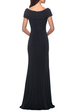 La Femme Ruched Jersey Column Gown | Nordstrom Bride Black Dress, Black And Silver Dress, Wine Dress, Sheath Gown, Trumpet Gown, Mob Dresses, Column Gown, Silver Dress, Long Gown