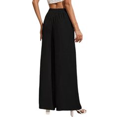 Black Tie Waist Wide Leg Casual Pants Black High-waisted Dress Pants With Elastic Waistband, Black Dress Pants With Elastic Waistband, Black High Waist Wide Leg Pants With Elastic Waistband, Black Non-stretch Wide Leg Cargo Pants, Black Full-length Pants With Elastic Waistband, Chic Black High-waisted Harem Pants, Chic Black Wide-leg Cargo Pants, Black Full Length Dress Pants With Elastic Waistband, Loosely Fitted Black Pants For Night Out