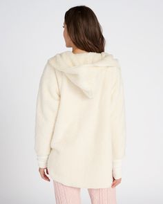 Night or day, indoors or out, this fuzzy cardigan will be your go-to. Relaxed fit and cozy with a breezy open front and deep side pockets. Made of double-sided sherpa with all the ultra-soft warmth. | Sherpa Hoodie Cardigan Top for Women in Winter White, Size Small by Astrologie from Wantable Fuzzy Cardigan, Sherpa Hoodie, Hoodie Cardigan, Cardigan Top, Top For Women, Winter White, Front Open, Double Sided, Relaxed Fit