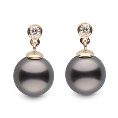 These lovely pearl earrings feature perfectly round, AAA-quality Tahitian 8.0-9.0 mm pearls. They are set on solid 14-karat gold and are accented by 0.10 cttw diamonds. Pearl Diamond Pendant, Fine Pearl Jewelry, Tahitian Pearl Pendant, Black Pearl Earrings, Akoya Pearl Necklace, Jewelry Appraisal, Pearl And Diamond Earrings, Diamond Dangle Earrings, Women Diamond