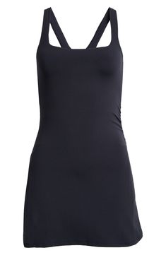 Move from the court to the street in this sporty and stretchy mini featuring pocketed inner shorts. 30 1/2" length; 2 1/2" inseam; 18" leg opening (size Medium)   Pull-on style   Scoop neck   Racerback   Interior shorts   79% nylon, 21% elastane   Machine wash, dry flat   Imported Mini Tennis Dress With Built-in Shorts, Fitted Racerback Activewear With Built-in Shorts, Black Sleeveless Tennis Dress With Built-in Bra, Fitted Black Tennis Dress With Built-in Bra, Athleisure Tennis Dress With Built-in Shorts, Fitted Racerback Sporty Tennis Dress, Sporty Fitted Racerback Tennis Dress, Athleisure Fitted Mini Tennis Dress, Stretch Mini Tennis Dress With Built-in Shorts