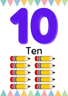 the number ten with pencils in front of it and an image of some colored pencils