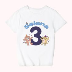 [CUTE BIRTHDAY KID T-SHIRT]: Our kid's t-shirt is the perfect gift for boys and girls on their birthdays. The playful design features 2 cute birthday dogs, adding a touch of joy and happiness to the celebration.
[CUSTOMIZABLE NAME AND AGE]: Customizing the t-shirt with their name and age, creates a unique item for the birthday boy or girl. It's a thoughtful and memorable gift that will make them feel extra special on their big day.
[COMFORT AND ENJOYMENT]: Made from pure cotton, this kid's t-shi Cute Birthday T-shirt With Cartoon Print, Playful Crew Neck T-shirt For Birthday Gift, Birthday Gift Cartoon Print T-shirt, Playful Letter Print T-shirt For Birthday, Number Print Short Sleeve T-shirt, Short Sleeve T-shirt With Number Print, Birthday Dogs, Cute Names For Dogs, Gift For Boys