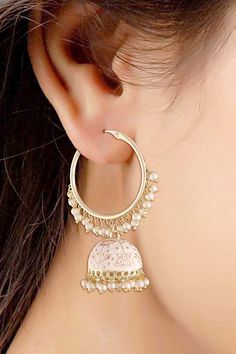 I Jewels 18K Gold Plated Traditional Handcrafted Enamelled Jhumki Hoop Earrings for Women/Girls (E2915W) This Earring set is crafted in gold plated finish with stunning antique finish - these earrings are really special .The Earrings feature Kundan-studded.Be stylish and smart with these Golden Earring. Perfectly crafted. Wear it with a suit or a saree, and lehenga for an ethnic yet classy look. This earring set is a great option and a perfect pick for your wedding functions. Be assured to find Golden Earring, Golden Earrings, Wedding Function, Jhumka Earrings, Antique Finish, How To Look Classy, Earrings For Women, Lehenga, Earring Set