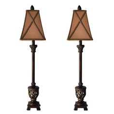 a pair of lamps sitting next to each other