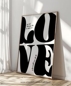 Enhance your living space with our printable Love Retro Poster Corinthians Wall Art. This groovy art print is based on a timeless Bible verse about love. It will add a funky touch to your home, office, entryway or living room. This modern love sign print reminds us how important love is in our lives and makes a perfect gift for your loved ones. 1 Corinthians 16:14 - 'Let all that you do be done in love'. Colors: black and white Buy, print, and enjoy this valentine decor! This is an INSTANT DOWNL Black And White Wall Art Printable, Frame For Bedroom Wall Art, Love Prints Art, Wall Art Black Frame, Modern Black Art, Wall Art Gallery Living Room, Black Art Gallery Wall, Printable Wall Art Black And White, Valentines Illustration Art