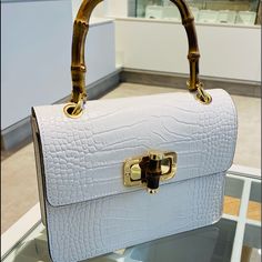 White Leather Hand Made Bag Form Italy New With Tag White Evening Bag For Daily Use, White Rectangular Bag With Gold-tone Hardware, High-end White Rectangular Box Bag, White Everyday Tote Evening Bag, White Clutch Bag For Formal Occasions, Designer White Satchel With Gold-tone Hardware, White Rectangular Shoulder Bag With Gold-tone Hardware, White Crossbody Evening Bag With Detachable Handle, White Satchel Evening Bag For Everyday Use