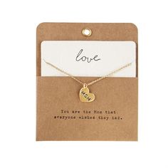 Delicate gold chain necklace features charm pendant with stamped sentiment. - 16" adjustable chain - metal Mother's Day Adjustable Metal Charm Necklaces, Adjustable Metal Charm Necklaces For Mother's Day, Meaningful Personalized Gold Necklace, Personalized Gold Necklaces, Meaningful Gold Necklace For Personalized Gift, Everyday Adjustable Charm Necklace For Valentine's Day, Adjustable Chain Charm Necklace For Valentine's Day, Meaningful Gold Necklaces As Gift For Mom, Everyday Meaningful Gold Charm Necklace