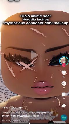 the face of a woman with long lashes and dark makeup is shown in this screenshot