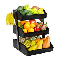 three tiered fruit stand with various fruits