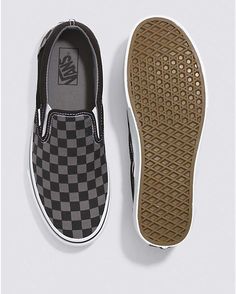 Vans | Classic Checkerboard Slip-On Black/Pewter Shoe Gray Checkered Vans, Vans Shoes Outfit, Vans Black And White Slip On, White Checkerboard Vans, Vans Shoes Checkered, Pewter Shoes, Vans Shoes Women, Checkered Shoes, Vans Checkerboard Slip On